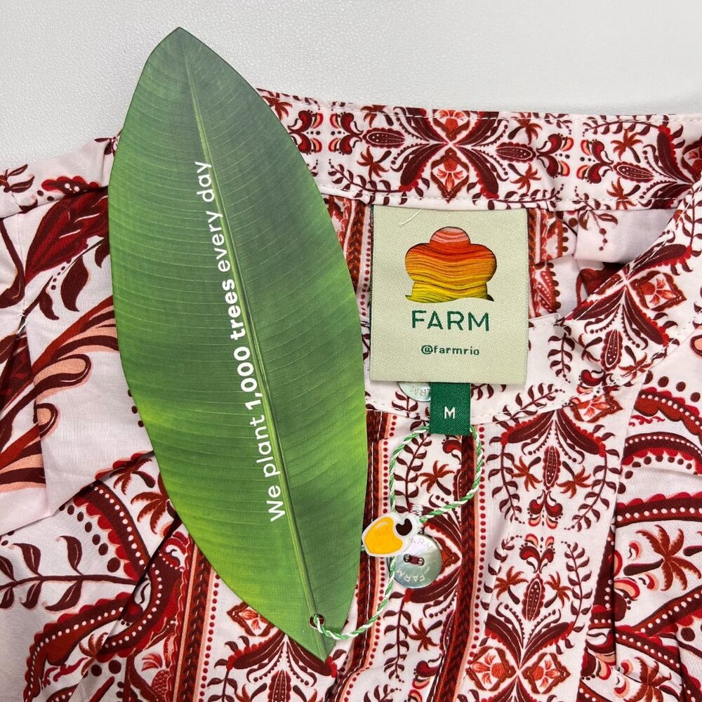 NWT Farm Rio Tropical Cameo Belted Romper Size M 100% Cotton Puff Sleeves - Picture 8 of 13
